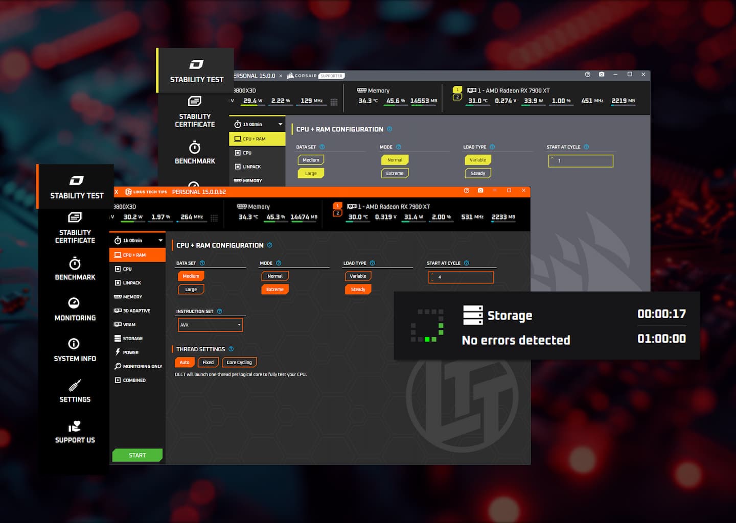 OCCT v15: storage test & benchmark, 3D adaptive test upgrade and new skins