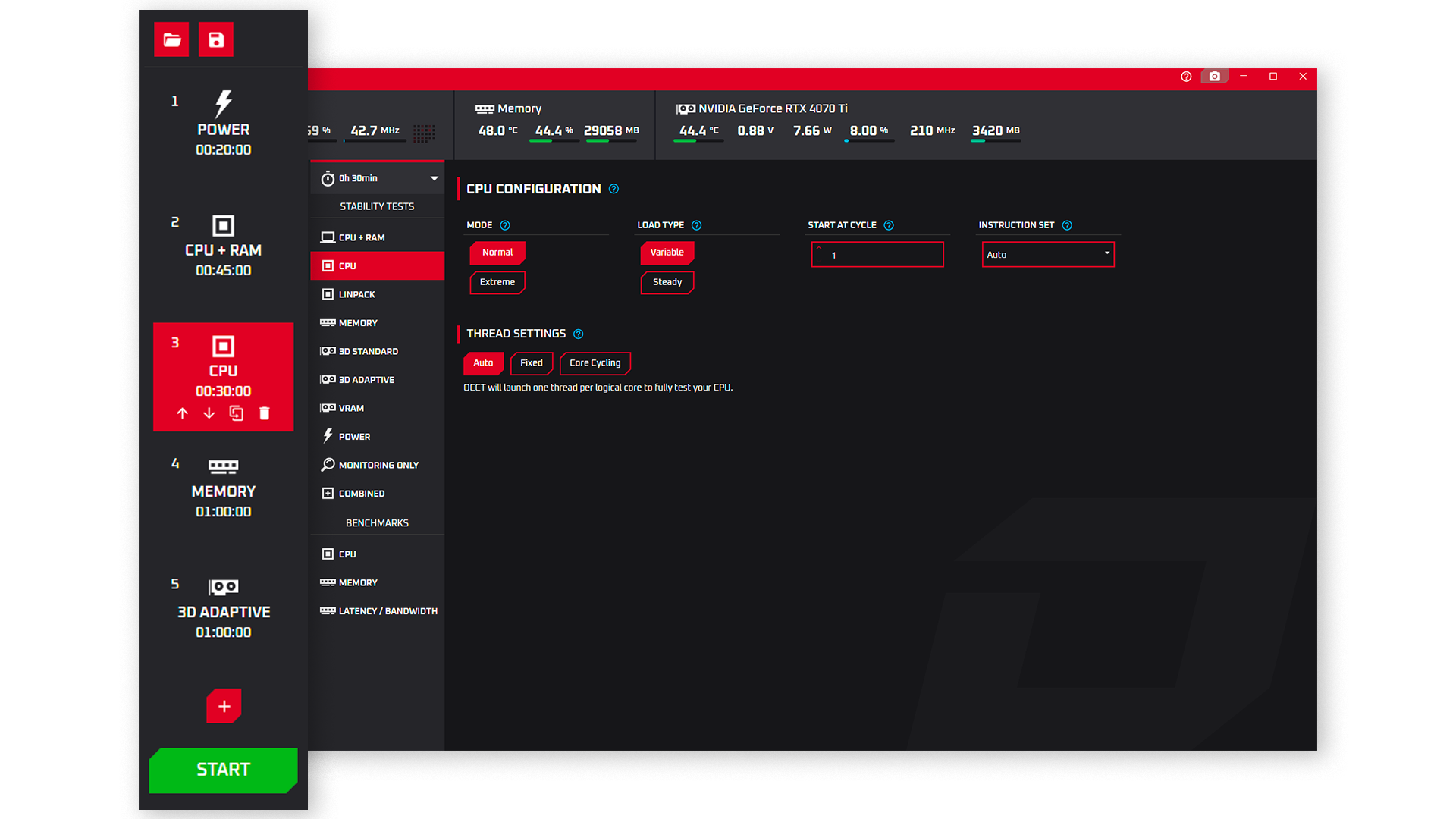 Custom test schedule